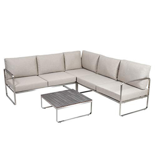 Ribelli® Lounge-Set Bourbank - Loungemöbel für Garten & Terrasse - Gartenmöbel beige, edelstahlfarben (gebürstet), anthrazit - Outdoor Möbel Garnitur von Ribelli