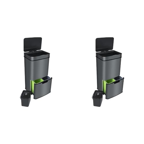 Ribelli Edelstahl - Mülltrennsysteme mit 3+1 Fächer - Mülleimer mit Sensor - 72 Liter (2x12 + 1x48 L) - Design Treteimer aus Edelstahl - Grau (Packung mit 2) von Ribelli