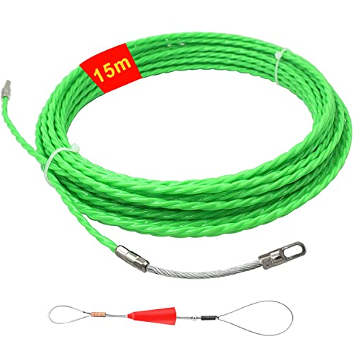 Einziehspirale, 15 m Kabeleinziehhilfe, Breite 4,5 mm Einziehfeder, Kabel Zugdraht, Grün Einzugsfeder, Kabelziehhilfe, Einziehhilfe für Kabel Geeignet für Kabel Rohre Wände Dachböden Böden Decken von Ricofot