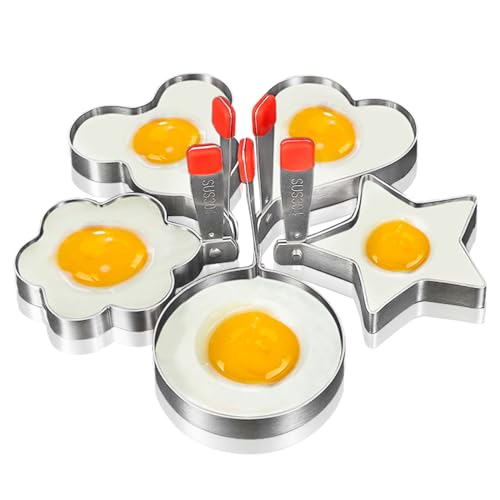 5 Stück Spiegeleierformen Mit Silikongriff, 304 Edelstahl, Egg Ring, Spiegeleierformen für die Pfanne, Edelstahl Pfannkuchen, Omelettform, Eierringe, Pancake Form Küchenwerkzeugen von Rierousy