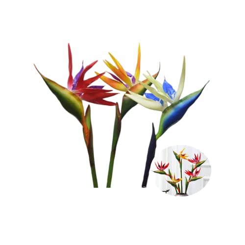 Rikyo 3 Stück große Paradiesvogel, 73 cm permanente Blume,kein Verblassen, Blumenteil ist aus weichem Gummi, künstliche Blumenpflanzen für Home Office, Blumenstiel 0,8 cm (rot, orange, weiß) von Rikyo