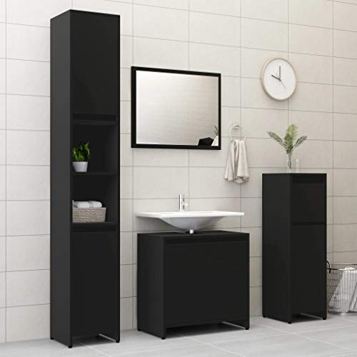 Rillbus Badezimmermöbel Set 3-teilige Waschbeckenunterschrank Spiegel Kommode, Badezimmerschrank Badschrank Toilettenschrank WC, landhausstil, Schwarz Rillbus Badezimmermöbel Set 3-teilige Waschbeckenunterschrank Spiegel Kommode, Badezimmerschrank Badschrank Toilettenschrank WC, landhausstil, Schwarz von Rillbus