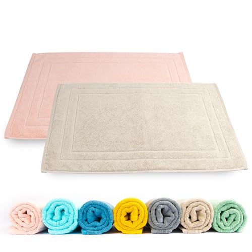 Rinsl Badematte Doppelpack | Badvorleger 100% Baumwolle Frottee | 2-TLG. Set Duschvorleger Set Schnelltrocknend Absorbierend Waschbar (rosa - Taupe, 50 x 70 cm 2er Pack) von Rinsl