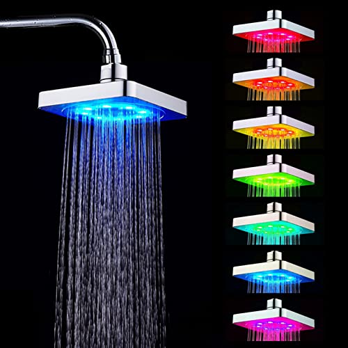 Risegun Duschsprühkopf, 7-Farben-LED-Licht-Duschkopf, Quadratische Duschköpfe, Romantisches Licht, Wasserbad, Heim-Badezimmer-Duschkopf, Keine Batterien, Kein Kabel Erforderlich von Risegun