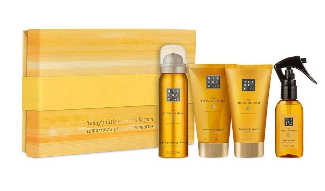 Rituals Wellness-Pflegeset The Ritual of Mehr Geschenkset Klein Beauty Frauen & Männer Beauty Set, angenehmer Duft, Dusche, Raumduft, Körperpflege, 4-tlg., Duftstäbchen, Duschschaum, Körpercreme, Peeling, Geschenkbox von Rituals