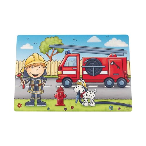 Ritzenhoff & Breker Platzset Feuerwehrmann Bernie, Tischset 45 x 30 cm für Kinder, Platzmatte mit Feuerwehr-Motiven, Abwischbar von Ritzenhoff & Breker