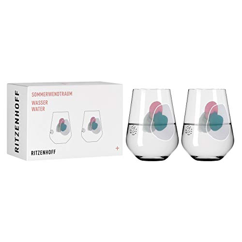 RITZENHOFF 3621001 Wasserglas 500 ml – Serie Sommerwendtraum Set Nr. 1 – 2 Stück mit Aquarellkreisen – Made in Germany von RITZENHOFF