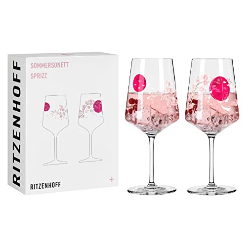 RITZENHOFF 3461007 Aperitif-Glas Sprizz 2er-Set 500 ml – Serie Sommersonett Nr. 13 + 14 mit Asia-Motiv Pink – Made in Germany von RITZENHOFF