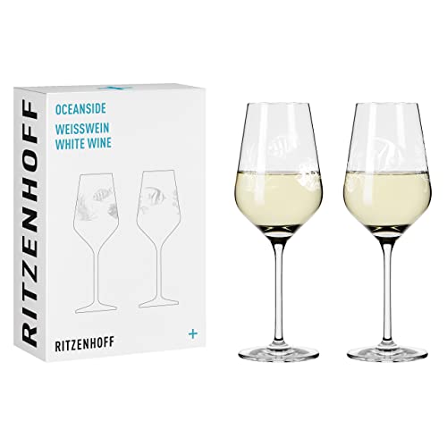 RITZENHOFF 3821001 Weißweinglas 300 ml – 2er Set – Serie Oceanside Nr. 1 – 2 Stück mit Fischmotiv – Made in Germany von RITZENHOFF