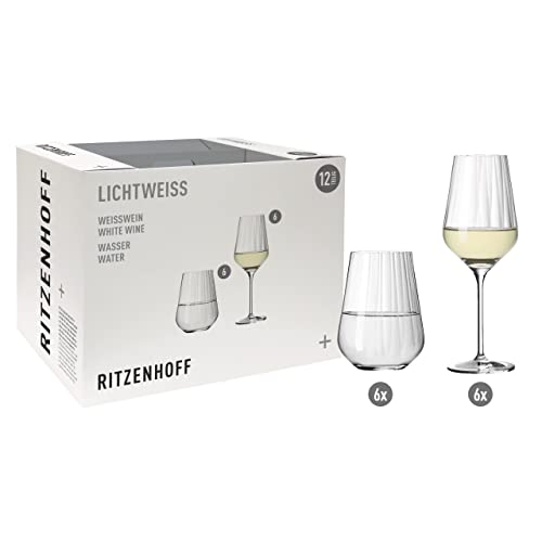 Ritzenhoff 6111010 Weißwein- und Wasserglas Set – Serie Sternschliff – 12 Stück für 300 ml, stilvoll – Made in Germany, Transparent von RITZENHOFF