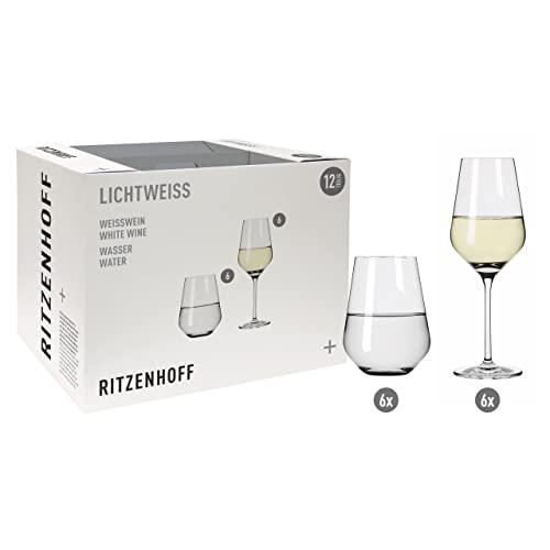 Ritzenhoff 6111012 Weißwein- und Wasserglas Set – Serie Lichtweiss 12 Stück, für 400 ml, stilvoll Made in Germany, Transparent von RITZENHOFF