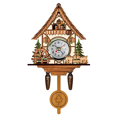 Riuulity Antike Kuckucksuhr aus Holz, Traditionelle Wanduhr Im Nordwesteuropäischen Stil mit Automatisch Schwingendem Glockenpendel (CM005) von Riuulity