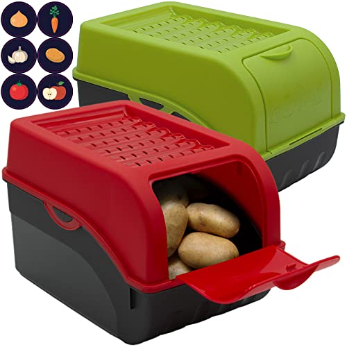 ARTECSIS Kartoffel Aufbewahrungsbox grün + rot 2er Set I Gemüsebox Kartoffelbox mit Deckel für ca. 4 kg Kartoffeln + 6 Aufkleber mit Gemüsesorten von ARTECSIS