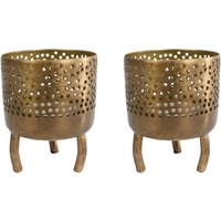 2 Stück Rivanto® Teelichtalter Luca Teelichtständer im orientalischen Design Größe S 6x6x8 cm gold Metall von Rivanto