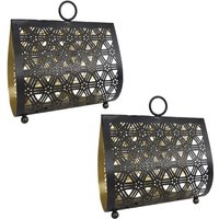 2 Stück Rivanto® Teelichthalter Helga Teelichtständer im orientalischen Design Größe S Maße 15x14x8 cm Gold | schwarz Metall von Rivanto