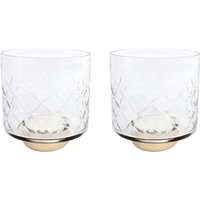 2 Stück Rivanto® Teelichthalter Ria Teelichtständer im klassischen Design Größe M Maße 11,5x11,5x13 cm farblos | gold Glas | Metall von Rivanto