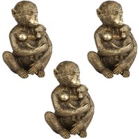 3 Stück Rivanto® Skulptur Monkey with cub gold Polystone 13x9x15cm von Rivanto