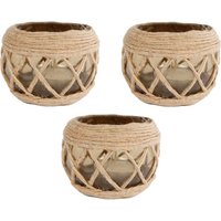 3 Stück Rivanto® Teelichthalter Jute aus Glas, Größe S Ø9 x H8cm, Windlicht, Teelichthalter mit Juteschnur von Rivanto