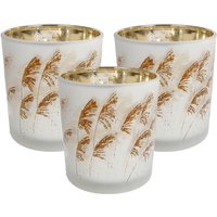 3 Stück Rivanto® Teelichthalter Straw Teelichtständer im modernen Design S 7,5x7,5x8 cm grau gold Glas von Rivanto