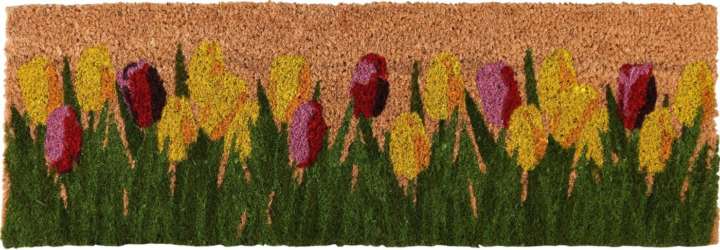 Fußmatte, Rivanto, Türmatte mit Tulpen-Motiv aus Kokosfasern, L25.5 x B75.5 cm 2 cm Dick von Rivanto