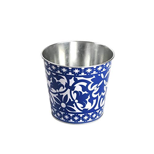 Rivanto® Portugiesischer Blumentopf aus Metall, Ø 7 x Höhe 12 cm, blau-weiß Design, Blumenschale, Pflanztopf von Rivanto