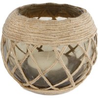 Rivanto® Teelichthalter Jute aus Glas, Größe L Ø14 x H12 cm, Windlicht, Teelichthalter mit Juteschnur von Rivanto