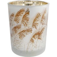 Rivanto® Teelichthalter Straw Teelichtständer im modernen Design Größe M 10x10x12,5 cm grau gold Glas von Rivanto