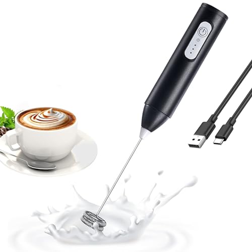RoDzj Milchaufschäumer Stab, Milchaufschäumer Elektrisch mit 3 Einstellbare Geschwindigkeiten und Edelstahlständer, USB Wiederaufladbar Milk Frother für Getränke wie Kaffee, Latte, Cappuccino(Schwarz) von RoDzj