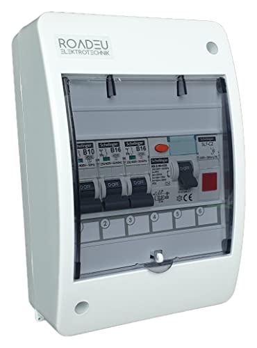 RoadEu - Leitungsschutzschalter - Komplett mit Leuchtmelder Signalleuchte LED - Fi Schutzschalter 40A - 16A Sicherungsautomat und 10A "B" in einem Aufputz Verteilerkasten von RoadEu