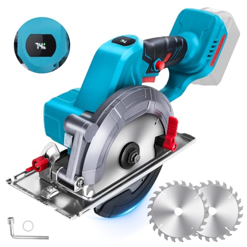 Akku Handkreissäge, 6 Zoll Bürstenlose Mini Kreissäge kompatibel mit Makita 18V Akku mit 2 Sägeblättern, Digitalanzeige, einstellbarer Winkel 0-45°/ Max. 56mm Tiefe für Holz, Kunststoff (ohne Akku) von Roadtime