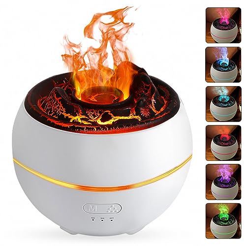 Aroma Diffuser für Ätherisches Öle, 360ml Luftbefeuchter, Vulkan Duftlampe mit Timer, Auto-Off-Schutz und 7 Farben LED-Nachtlicht, Flammeneffekt Diffusor für Schlafzimmer, Büro, Yoga, SPA (White) von Roadtime