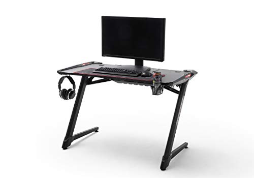 Robas Lund Gaming Tisch DX Racer 1 LED Farbwechselbeleuchtung Gaming Desk Schwarz Carbonlook, BxHxT 120x77x64 cm von Robas Lund