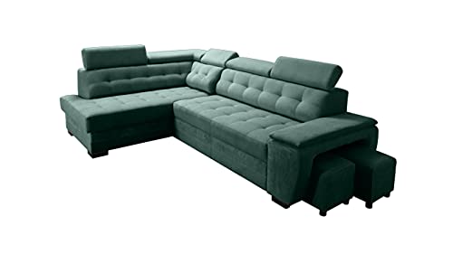 Robin Grand Ecksofa mit Schlaffunktion Bettkasten Kopfstützen Relaxfunktion 2 Hocker Sofa L-Form Schlafsofa Freistehende Eckcouch Schlafcouch Wohnzimmermöbel Wohnlandschaft Links Flaschengrün von Robin Inspire