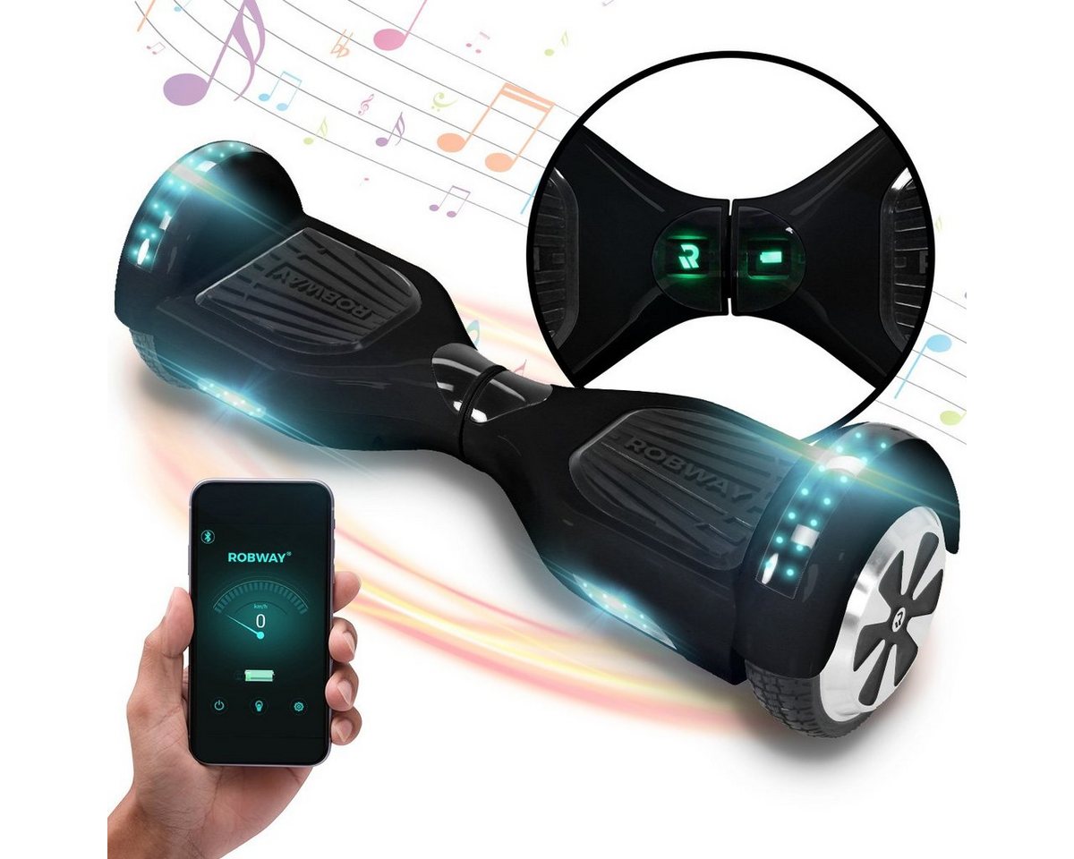 Robway Balance Scooter Hoverboard W1 inkl. Samsung Akku 6.5” inkl. integrierte Lautsprecher, 700,00 W, 15,00 km/h, (1 tlg), Self-Balance-Scooter - Bluetooth - Robway App - LED - Gyrosensoren von Robway