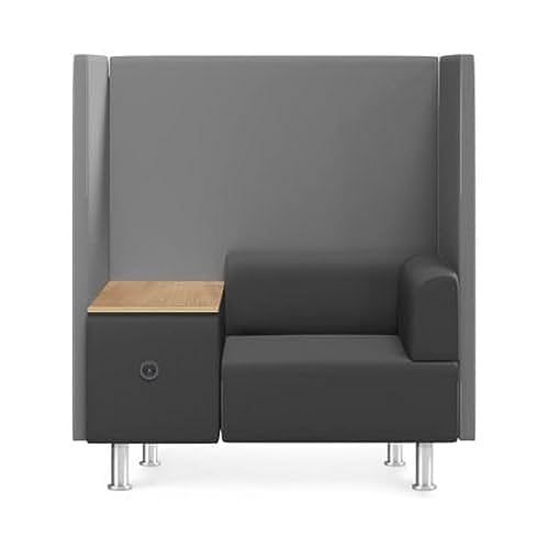 Rocada Büromöbel, 1 Sitz Sofa, Couch mit Tisch, Elektroanschluss und 3-seitigem Sichtschutz, für Büro, Rezeption, Wartezimmer, 125x137x68 cm, Schwarz-Grau von Rocada