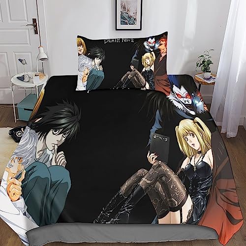 Rochile Death Note Bettwäsche 3D Bettbezug Set Mit Reißverschluss Und Kissenbezug, Mikrofaser Bettbezüge 2 Teilig Für Erwachsene Kinder Single（135x200cm） von Rochile