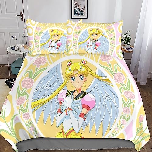 Rochile Sailor Moon Bettbezug-Set Bedrucktes Weiches Mikrofaser-Bettwäsche-Set Für Erwachsene Teenager Kinder 3 Stück Mit Reißverschluss Für Heimtextilien Double（200x200cm） von Rochile