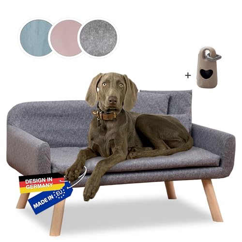 Rohrschneider Hundesofa Chicago in Grau - Langlebiges Hundebett mit Komfort-Stoffbezug und Holzgestell, Inklusive Zierkissen von Rohrschneider