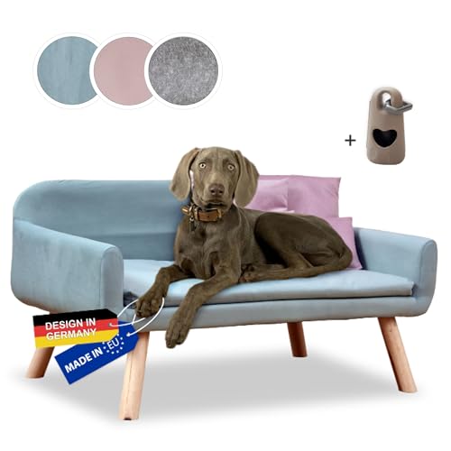 Rohrschneider Luxus Hundesofa Chicago-Stoff, Komfortable Hundecouch mit Zierkissen, Blau, Langlebig von Rohrschneider