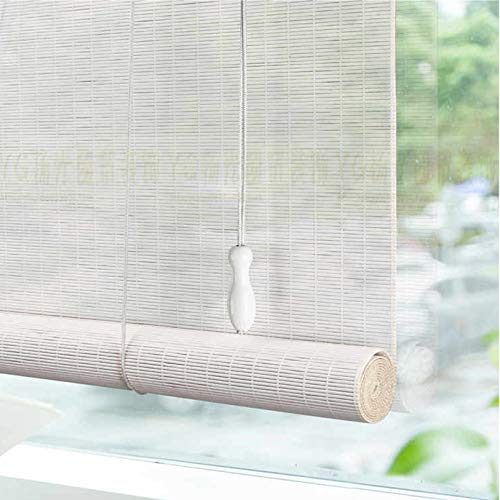 Natur Bambusrollo Raffrollo Rollläden,Pavillon Patio Weiß Sichtschutz Rollos Holzrollo Schattierung mit Haken,Verdunkelungsrollos für Teestube Partition Office,Breit 50-140cm (60x120cm/24x47in) von Roller blind