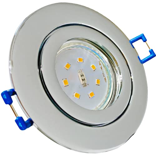 Rolux Flacher LED Bad Einbaustrahler IP44 Aqua 230V SMD 5W Chrom 1 Stück Deckenleuchte 3000K Warmweiß, Feuchtraum Dusche von Rolux