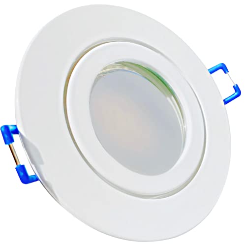 Rolux Flacher LED Bad Einbaustrahler IP44 Aqua 230V SMD 7W mit Milchglas Weiß 1 Stück Deckenleuchte 3000K Warmweiß, Feuchtraum Dusche von Rolux