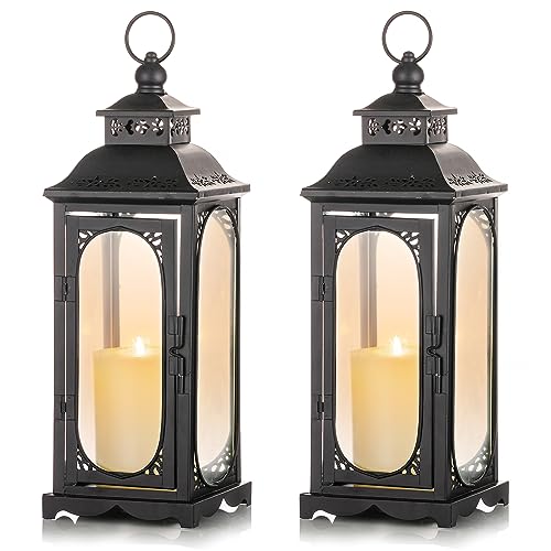 Romadedi Laterne Groß für Draußen - 2er Set Schwarz Vintage Windlicht Laternen Deko 35cm für Kerzen Hochzeit Kerzenhalter Outdoor Wohnzimmer Tischdeko Decorative Lanterns von Romadedi