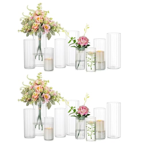 Romadedi Windlicht Glas Kerzenständer Glaszylinder ：18Pcs Modern Kerzenhalter Glasvase für Kerzen Stumpenkerzen Schwimmkerzen Hochzeit Party Tischdeko Kerzenglas für Wohnzimmer Home Esstisch Deko von Romadedi