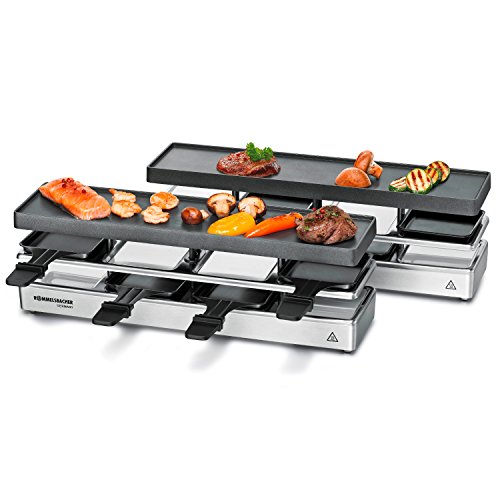 ROMMELSBACHER RC 1600 Raclette-Grill fun for 4+4 (Tischgrill, für 8 Personen, erweiterbar, Parkdeck, Alu-Druckguss-Grillplatte mit Xylan Plus Antihaftbeschichtung, 1460 W) silber von Rommelsbacher