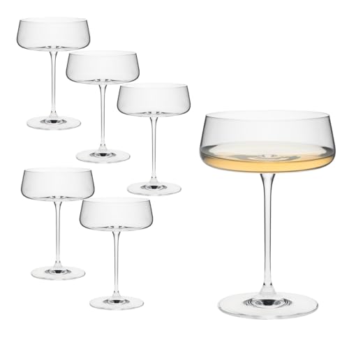 Rona Champagner Schalen 6 Gläser Set Serie Mode, Prosecco Cocktail Glas mit moderner und markanter Form, spülmaschinenfest, Premiumqualität von Rona2serve