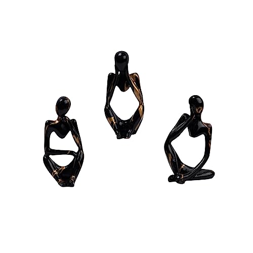 Ronyme Set mit 3 sitzenden Denker-Skulpturen aus Kunstharz, Moderne abstrakte Kunststatue für Bücherregal, Schreibtisch, Sammlerfiguren, Dekoration für, Schwarz von Ronyme