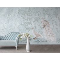 Leichte Chinoiserien Tapete, Vorgeklebt Und Traditionell, Blaue Vögel Wandkunst, Wohnzimmer Abnehmbare Peel&stick Akzentwand von RoomBloomArt