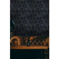 Navy Gold Art Deco Wallpaper Peel & Stick Und Traditionelle Tapete Abnehmbares Renterfreundliches Wanddekor Vintage Design von RoomBloomArt