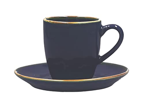 2 teil. Set Espressotasse mit Untertasse Concerto Espresso Tasse italienisch Steinzeug mediterraner Italien Retro Stil 90ml (Blue Cobalto/Blau) von Rose e Tulipani